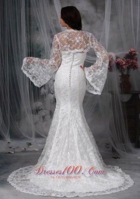 Lace Mermaid Long Sleeves Court Wedding Dress